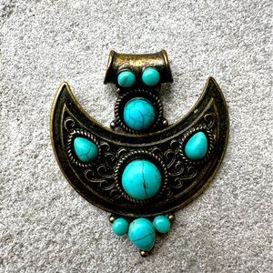 Bronze and Turquoise Boho tribal Pendant